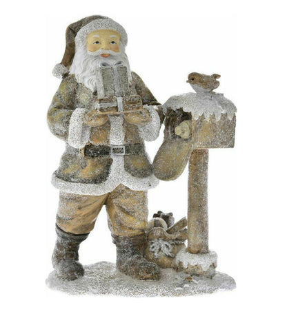 Handmade Santa Claus Decor, Christmas Figurine Statue, Holiday Ornament, Santa with Mailbox Sculpture