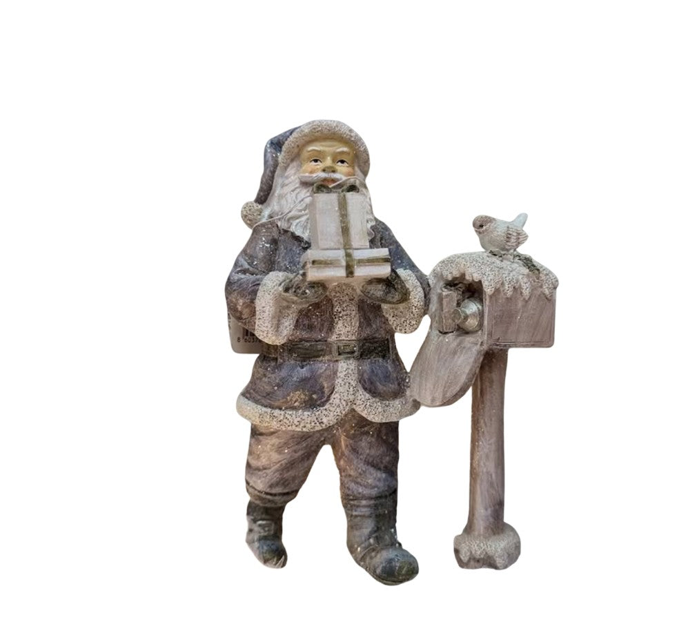 Handmade Santa Claus Decor, Christmas Figurine Statue, Holiday Ornament, Santa with Mailbox Sculpture