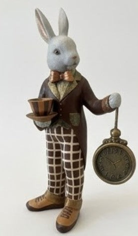 Alice im Wunderland Teezeit Hasenfigur, Hasenstatue mit Teetasse &amp; Uhr, Hasenfigur, Wunderland Teeparty, Hase mit Teetasse