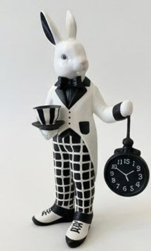 Alice im Wunderland Teezeit Hasenfigur, Hasenstatue mit Teetasse &amp; Uhr, Hasenfigur, Wunderland Teeparty, Hase mit Teetasse