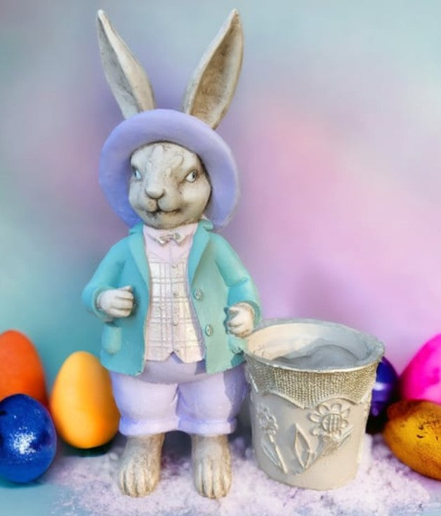 Handmade Basket Rabbit Decor, Cute Bunny Statue, Handmade Bunny Decor, Basket Rabbit Figurine, Handmade Rabbit Decor, Handmade Bunny Statue