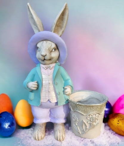 Handmade Basket Rabbit Decor, Cute Bunny Statue, Handmade Bunny Decor, Basket Rabbit Figurine, Handmade Rabbit Decor, Handmade Bunny Statue