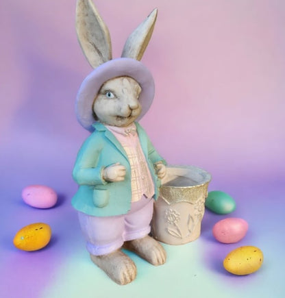 Handmade Basket Rabbit Decor, Cute Bunny Statue, Handmade Bunny Decor, Basket Rabbit Figurine, Handmade Rabbit Decor, Handmade Bunny Statue