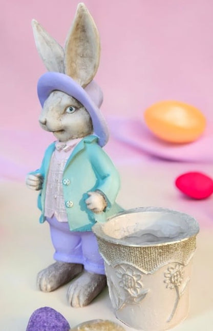 Handmade Basket Rabbit Decor, Cute Bunny Statue, Handmade Bunny Decor, Basket Rabbit Figurine, Handmade Rabbit Decor, Handmade Bunny Statue