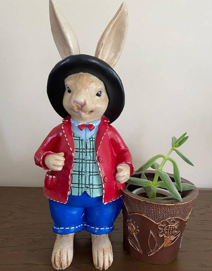 Handmade Basket Rabbit Decor, Cute Bunny Statue, Handmade Bunny Decor, Basket Rabbit Figurine, Handmade Rabbit Decor, Handmade Bunny Statue