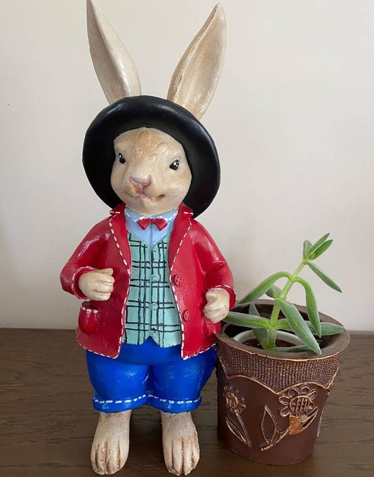 Handmade Basket Rabbit Decor, Cute Bunny Statue, Handmade Bunny Decor, Basket Rabbit Figurine, Handmade Rabbit Decor, Handmade Bunny Statue