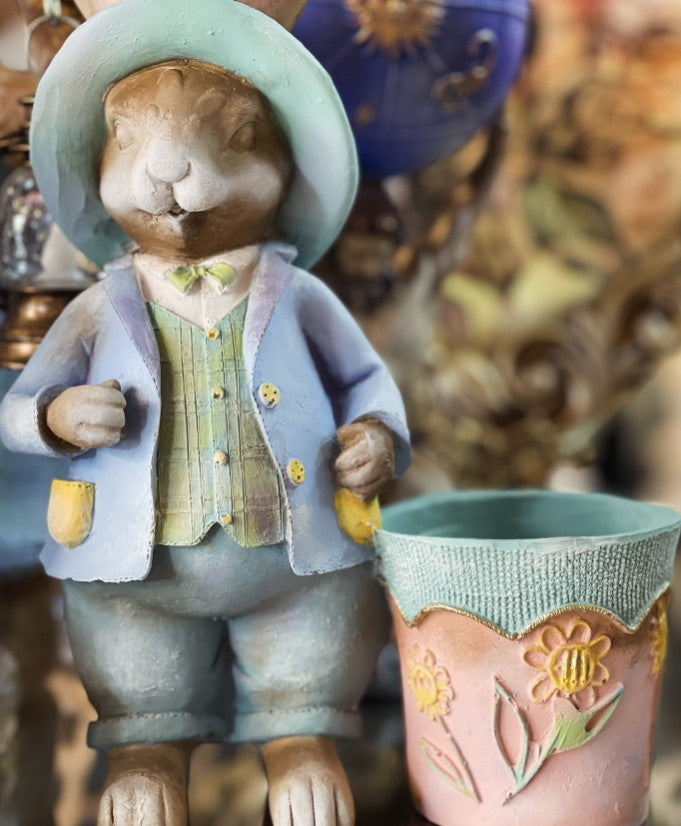 Handmade Basket Rabbit Decor, Cute Bunny Statue, Handmade Bunny Decor, Basket Rabbit Figurine, Handmade Rabbit Decor, Handmade Bunny Statue
