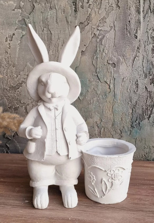 Handmade Basket Rabbit Decor, Cute Bunny Statue, Handmade Bunny Decor, Basket Rabbit Figurine, Handmade Rabbit Decor, Handmade Bunny Statue