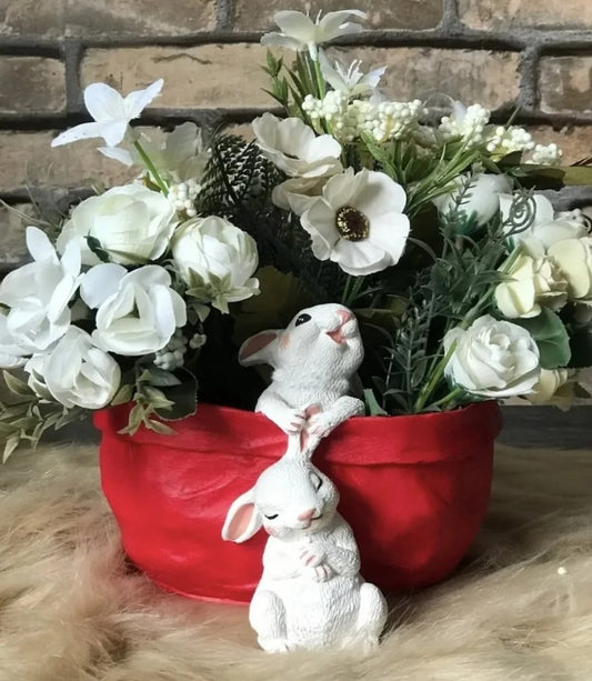 Easter Rabbit Decor, Bunny Planter Accent, Bunny Decoration, Floral Animal Tabletop