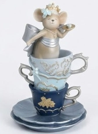 Alice in Wonderland Decor, Teacup Mouse Figurine, Fantasy Table Decor, Whimsical Crown Statue