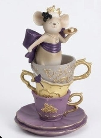 Alice in Wonderland Decor, Teacup Mouse Figurine, Fantasy Table Decor, Whimsical Crown Statue