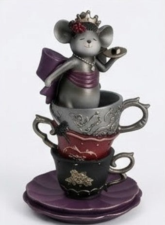 Alice in Wonderland Decor, Teacup Mouse Figurine, Fantasy Table Decor, Whimsical Crown Statue