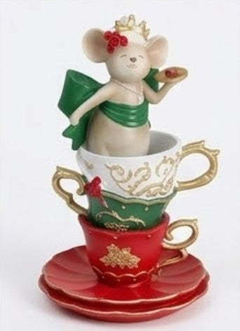 Alice in Wonderland Decor, Teacup Mouse Figurine, Fantasy Table Decor, Whimsical Crown Statue