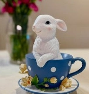 Handmade Rabbit Decor in Teacup Bunny Figurine, Polyester Spring Table Decoration, Easter Rabbit Sculpture