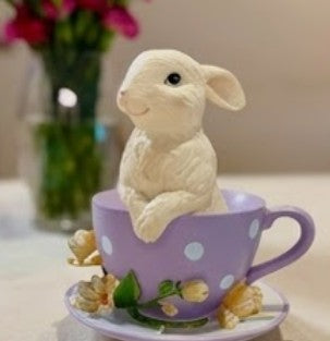 Handmade Rabbit Decor in Teacup Bunny Figurine, Polyester Spring Table Decoration, Easter Rabbit Sculpture
