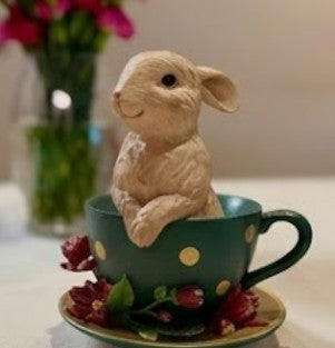 Handmade Rabbit Decor in Teacup Bunny Figurine, Polyester Spring Table Decoration, Easter Rabbit Sculpture