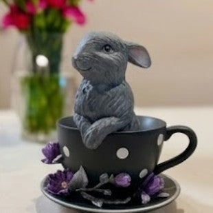 Handmade Rabbit Decor in Teacup Bunny Figurine, Polyester Spring Table Decoration, Easter Rabbit Sculpture