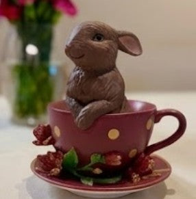 Handmade Rabbit Decor in Teacup Bunny Figurine, Polyester Spring Table Decoration, Easter Rabbit Sculpture