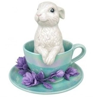 Handmade Rabbit Decor in Teacup Bunny Figurine, Polyester Spring Table Decoration, Easter Rabbit Sculpture