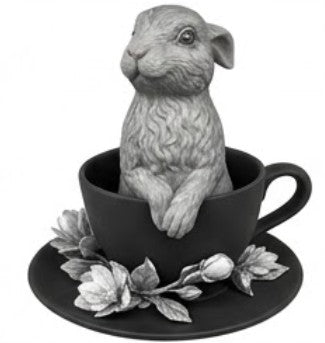 Handmade Rabbit Decor in Teacup Bunny Figurine, Polyester Spring Table Decoration, Easter Rabbit Sculpture