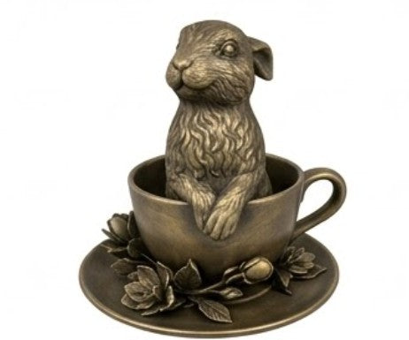 Handmade Rabbit Decor in Teacup Bunny Figurine, Polyester Spring Table Decoration, Easter Rabbit Sculpture