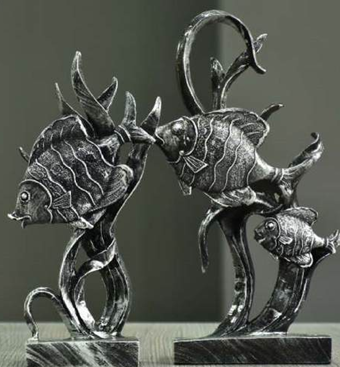 Fish Statue Decor, Nautical Fish Sculpture, Twin Fish Statue, Sea Life Fish Sculpture, Fish Art Sculpture, Ocean Fish Tabletop Statue