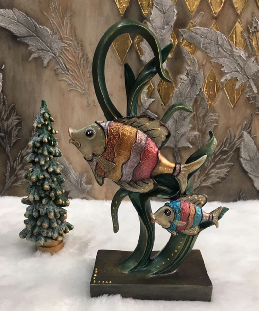 Fish Statue Decor, Nautical Fish Sculpture, Twin Fish Statue, Sea Life Fish Sculpture, Fish Art Sculpture, Ocean Fish Tabletop Statue