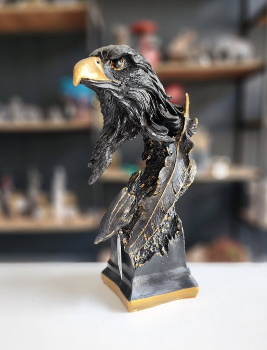 Eagle Bust Statue on Pedestal, Majestic Eagle Head Statue, Decorative Eagle Sculpture, Bald Eagle Pedestal Figurine, Wildlife Eagle Statue