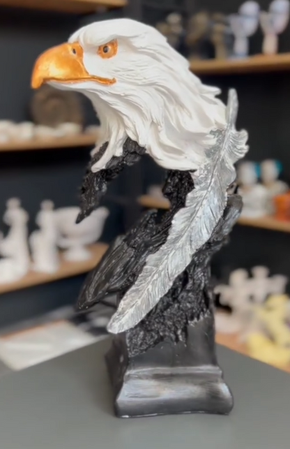 Eagle Bust Statue on Pedestal, Majestic Eagle Head Statue, Decorative Eagle Sculpture, Bald Eagle Pedestal Figurine, Wildlife Eagle Statue