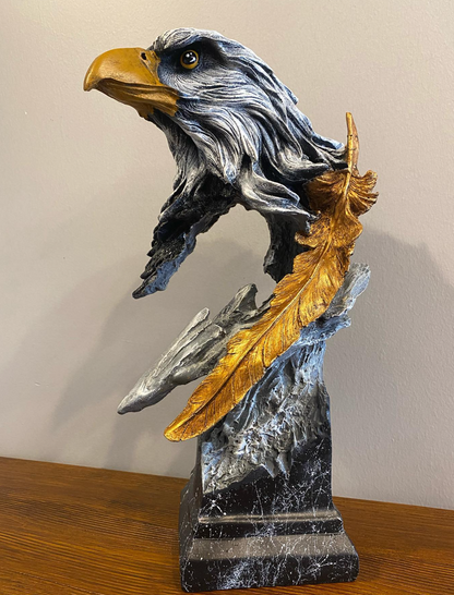 Eagle Bust Statue on Pedestal, Majestic Eagle Head Statue, Decorative Eagle Sculpture, Bald Eagle Pedestal Figurine, Wildlife Eagle Statue