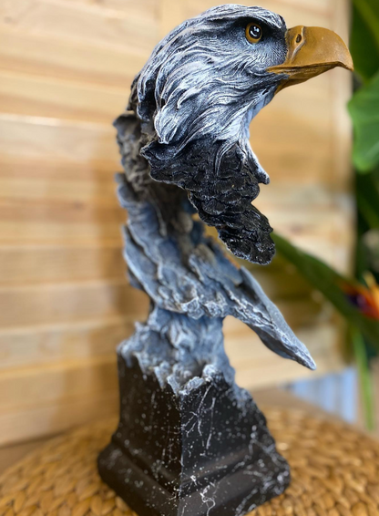 Eagle Bust Statue on Pedestal, Majestic Eagle Head Statue, Decorative Eagle Sculpture, Bald Eagle Pedestal Figurine, Wildlife Eagle Statue