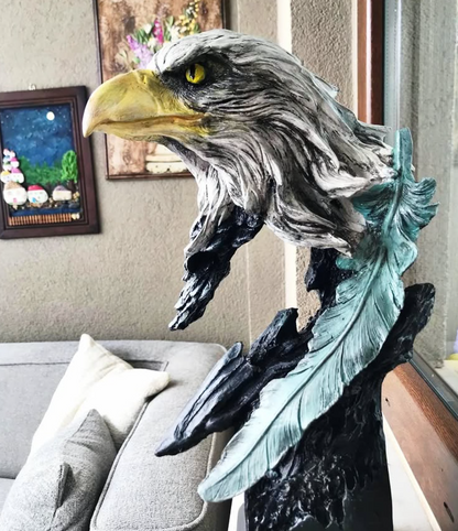 Eagle Bust Statue on Pedestal, Majestic Eagle Head Statue, Decorative Eagle Sculpture, Bald Eagle Pedestal Figurine, Wildlife Eagle Statue