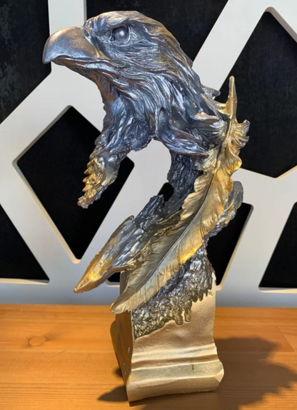 Eagle Bust Statue on Pedestal, Majestic Eagle Head Statue, Decorative Eagle Sculpture, Bald Eagle Pedestal Figurine, Wildlife Eagle Statue