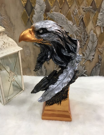 Eagle Bust Statue on Pedestal, Majestic Eagle Head Statue, Decorative Eagle Sculpture, Bald Eagle Pedestal Figurine, Wildlife Eagle Statue