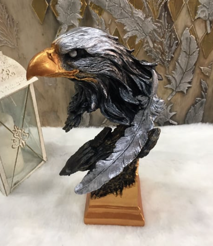 Eagle Bust Statue on Pedestal, Majestic Eagle Head Statue, Decorative Eagle Sculpture, Bald Eagle Pedestal Figurine, Wildlife Eagle Statue
