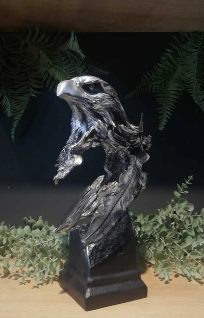 Eagle Bust Statue on Pedestal, Majestic Eagle Head Statue, Decorative Eagle Sculpture, Bald Eagle Pedestal Figurine, Wildlife Eagle Statue
