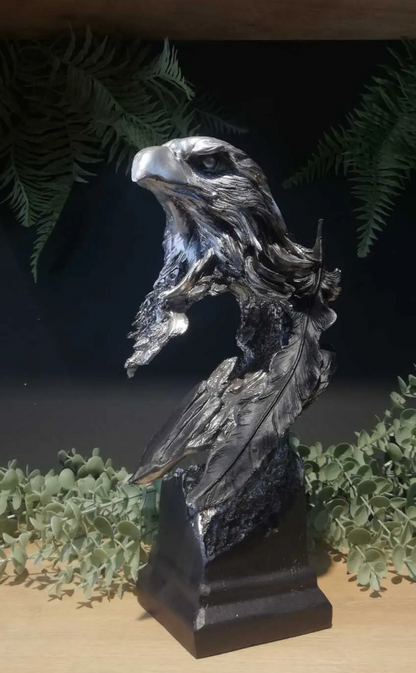 Eagle Bust Statue on Pedestal, Majestic Eagle Head Statue, Decorative Eagle Sculpture, Bald Eagle Pedestal Figurine, Wildlife Eagle Statue