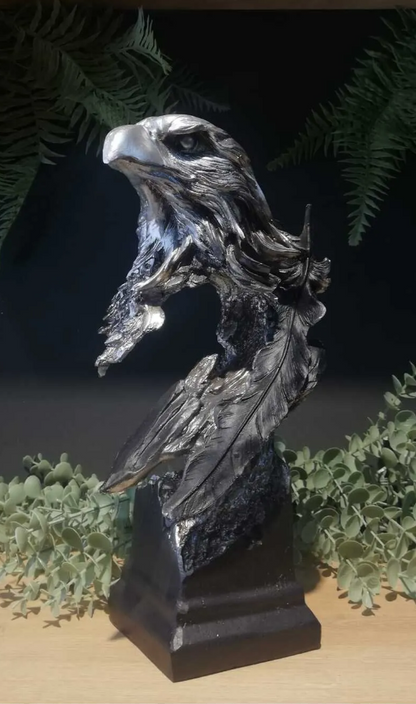 Eagle Bust Statue on Pedestal, Majestic Eagle Head Statue, Decorative Eagle Sculpture, Bald Eagle Pedestal Figurine, Wildlife Eagle Statue