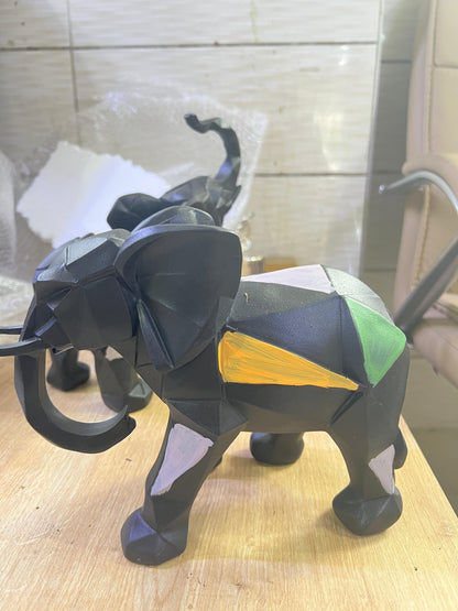 Cubic Elephant Statue Set, Modern Geometric Elephant Decor, Cubic Elephant Sculpture, Abstract Elephant Sculpture, Cubic Elephant Statue