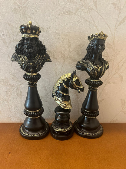 Large Chess Sculpture Set of 3, King Queen Horse Bust Chess, Chess Decor Set, Decorative Chess Pieces, Chess Statue, Chess Decor, Chess Sculpture, Chess Figurine