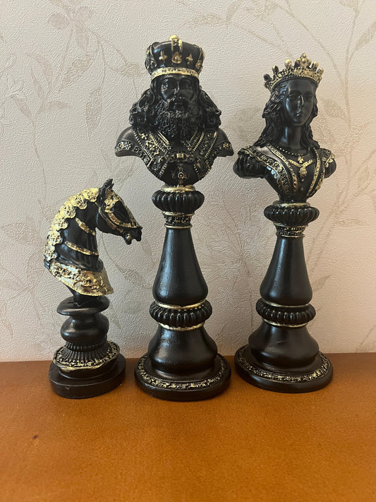 Large Chess Sculpture Set of 3, King Queen Horse Bust Chess, Chess Decor Set, Decorative Chess Pieces, Chess Statue, Chess Decor, Chess Sculpture, Chess Figurine
