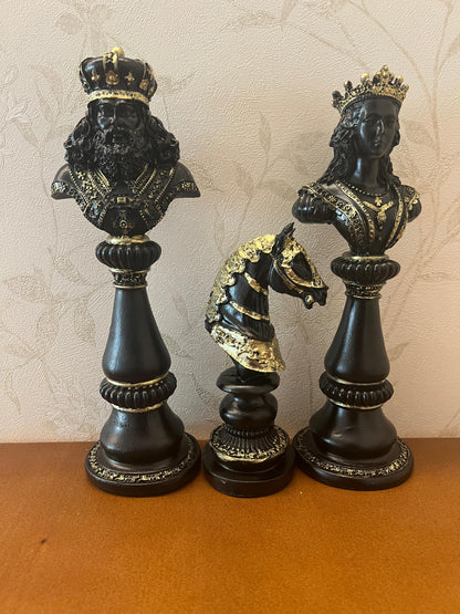 Large Chess Sculpture Set of 3, King Queen Horse Bust Chess, Chess Decor Set, Decorative Chess Pieces, Chess Statue, Chess Decor, Chess Sculpture, Chess Figurine
