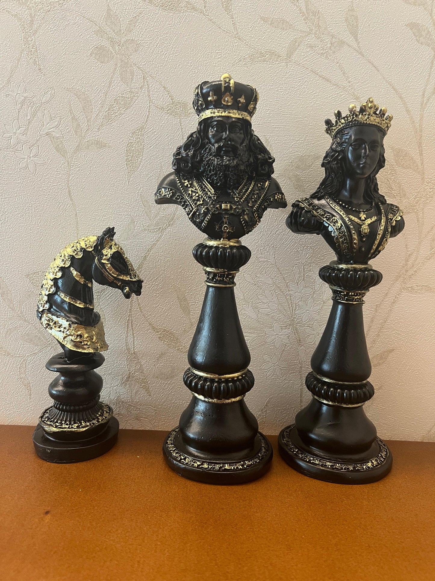 Large Chess Sculpture Set of 3, King Queen Horse Bust Chess, Chess Decor Set, Decorative Chess Pieces, Chess Statue, Chess Decor, Chess Sculpture, Chess Figurine