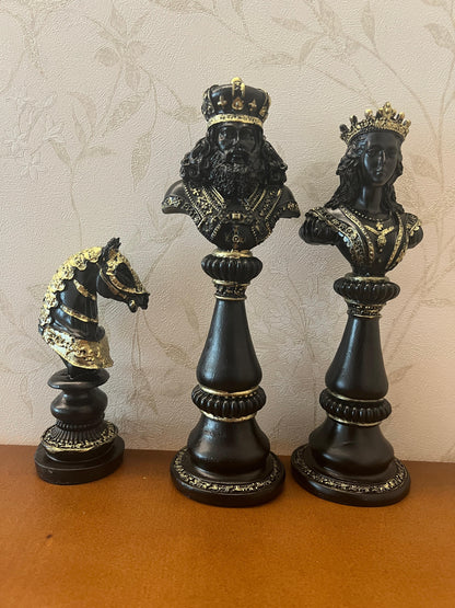 Large Chess Sculpture Set of 3, King Queen Horse Bust Chess, Chess Decor Set, Decorative Chess Pieces, Chess Statue, Chess Decor, Chess Sculpture, Chess Figurine