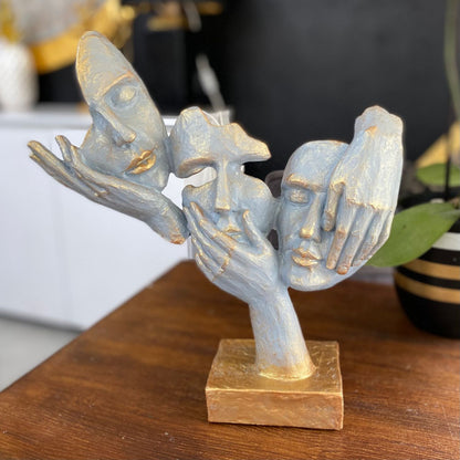 Abstract Three Face On Hand Statue, Tabletop Art Decor, Modern Face Sculpture, Abstract Design Decor, Face Sculpture, Face Statue, Face Decor, Face Objects, Face Figurine