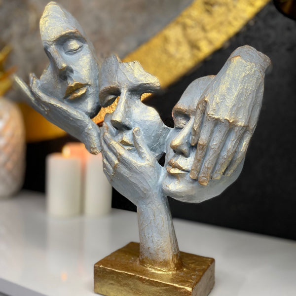 Abstract Three Face On Hand Statue, Tabletop Art Decor, Modern Face Sculpture, Abstract Design Decor, Face Sculpture, Face Statue, Face Decor, Face Objects, Face Figurine