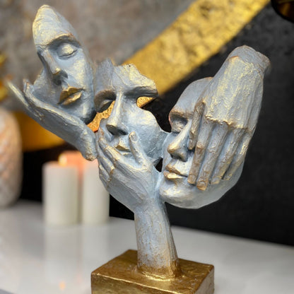 Abstract Three Face On Hand Statue, Tabletop Art Decor, Modern Face Sculpture, Abstract Design Decor, Face Sculpture, Face Statue, Face Decor, Face Objects, Face Figurine