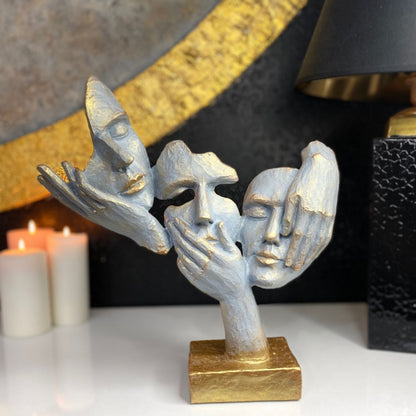 Abstract Three Face On Hand Statue, Tabletop Art Decor, Modern Face Sculpture, Abstract Design Decor, Face Sculpture, Face Statue, Face Decor, Face Objects, Face Figurine