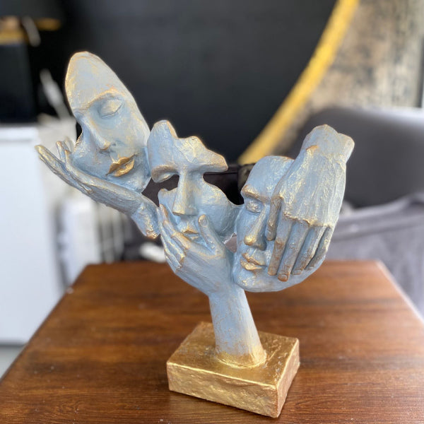 Abstract Three Face On Hand Statue, Tabletop Art Decor, Modern Face Sculpture, Abstract Design Decor, Face Sculpture, Face Statue, Face Decor, Face Objects, Face Figurine