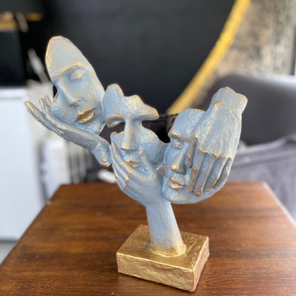 Abstract Three Face On Hand Statue, Tabletop Art Decor, Modern Face Sculpture, Abstract Design Decor, Face Sculpture, Face Statue, Face Decor, Face Objects, Face Figurine